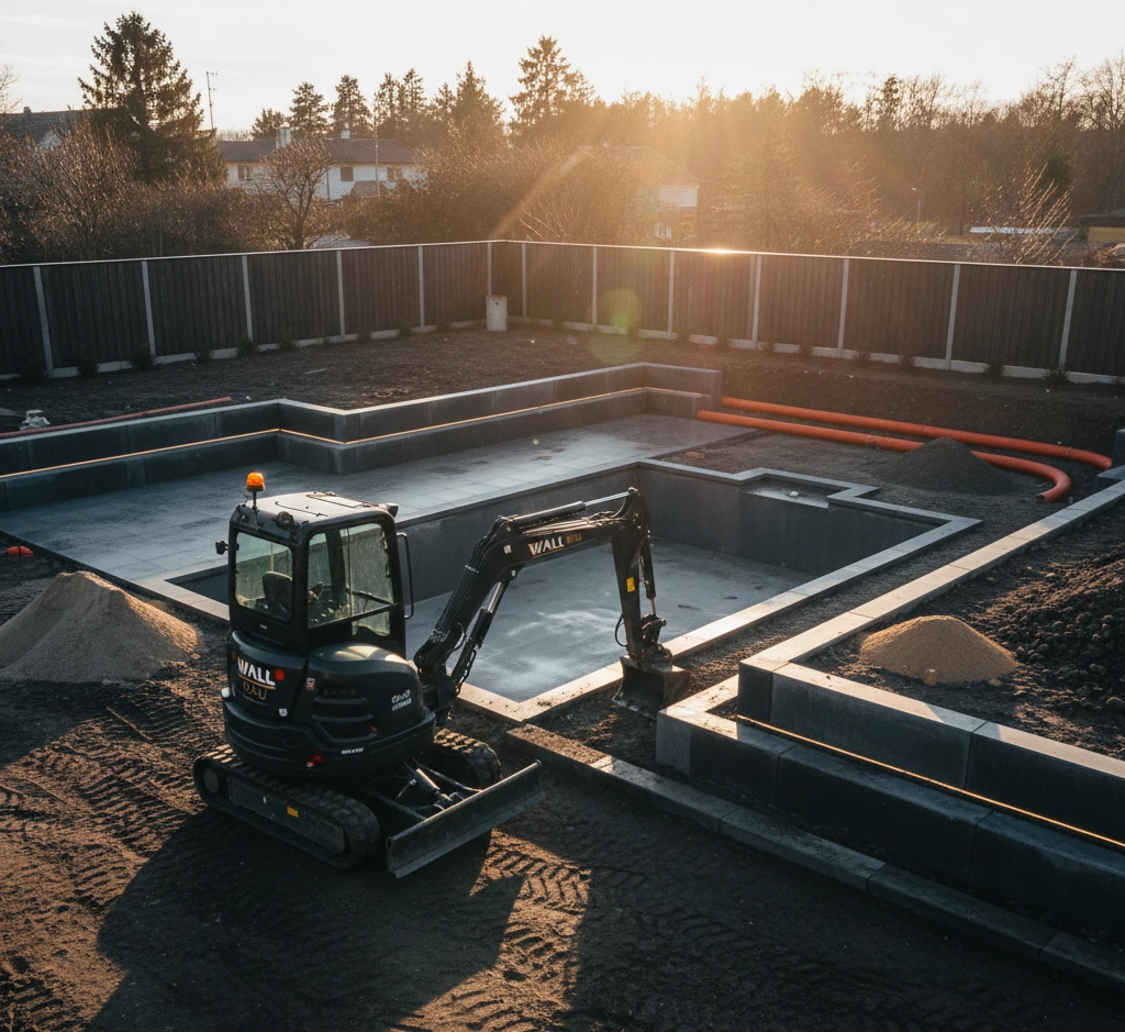 Moderner schwarzer Minibagger